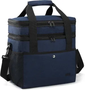MIER Large Lunch Cooler for Men Expandable Lunch Bag Insulated Dual Compartment Cooler Bag for Travel Camping Picnic Weekend Trip, 24L/30Can(Pure Blue)