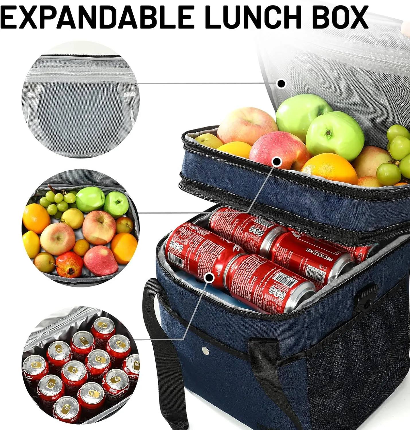 MIER Large Lunch Cooler for Men Expandable Lunch Bag Insulated Dual Compartment Cooler Bag for Travel Camping Picnic Weekend Trip, 24L/30Can(Pure Blue)