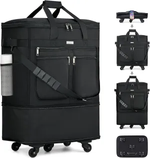 MILADA Moving Boxes for Packaging Moving Bags Expandable Moving Boxes Medium and 98 L Large with Five Wheels and Detachable Shoulder Strap Moving Storage Bags also for Travel, Black