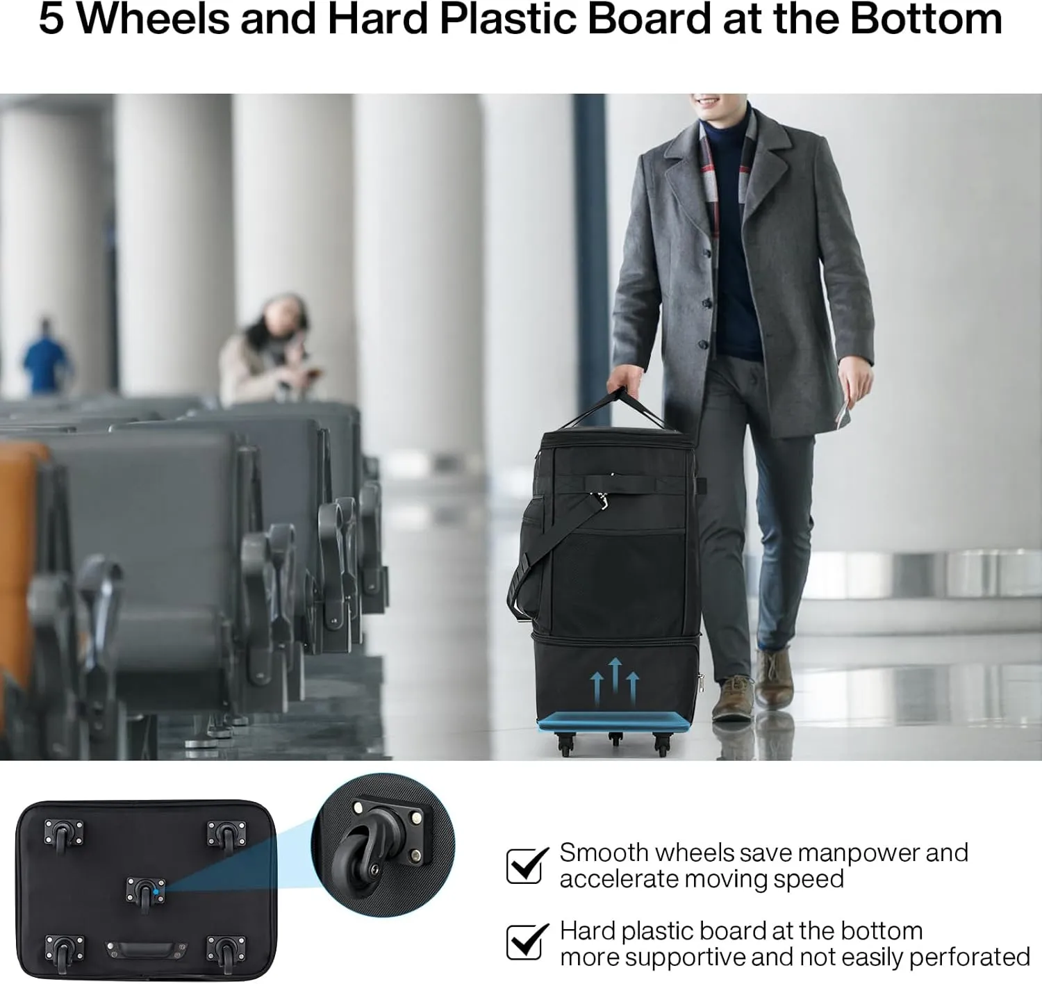 MILADA Moving Boxes for Packaging Moving Bags Expandable Moving Boxes Medium and 98 L Large with Five Wheels and Detachable Shoulder Strap Moving Storage Bags also for Travel, Black