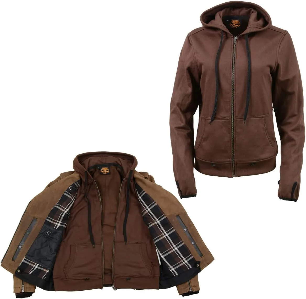 Milwaukee Leather MLL2511 Women's 'Damsel' Vintage Crazy Horse Brown Leather Jacket w/Removable Hoodie