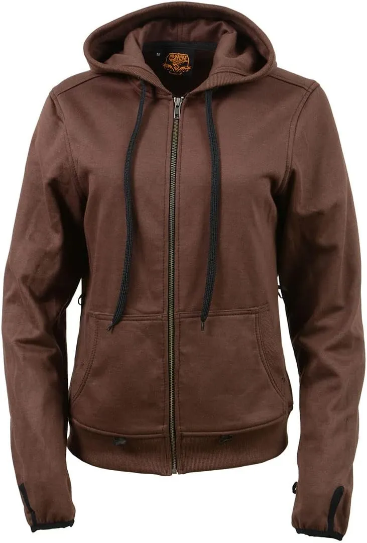Milwaukee Leather MLL2511 Women's 'Damsel' Vintage Crazy Horse Brown Leather Jacket w/Removable Hoodie