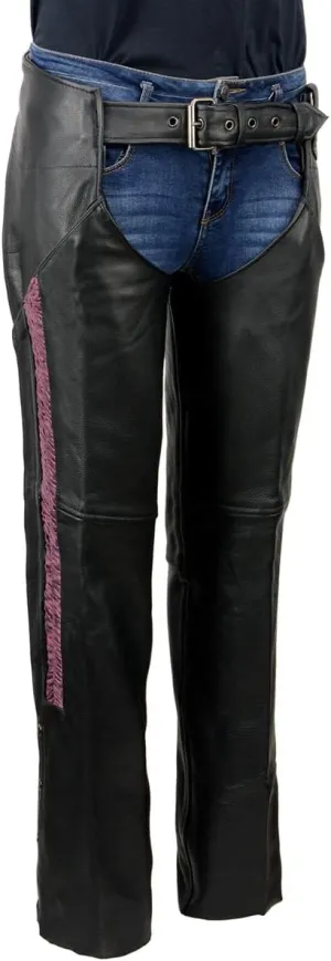 Milwaukee Leather Women's Black Leather Hip Set Motorcycle Chaps w/Crinkled Leg Striping MLL6500