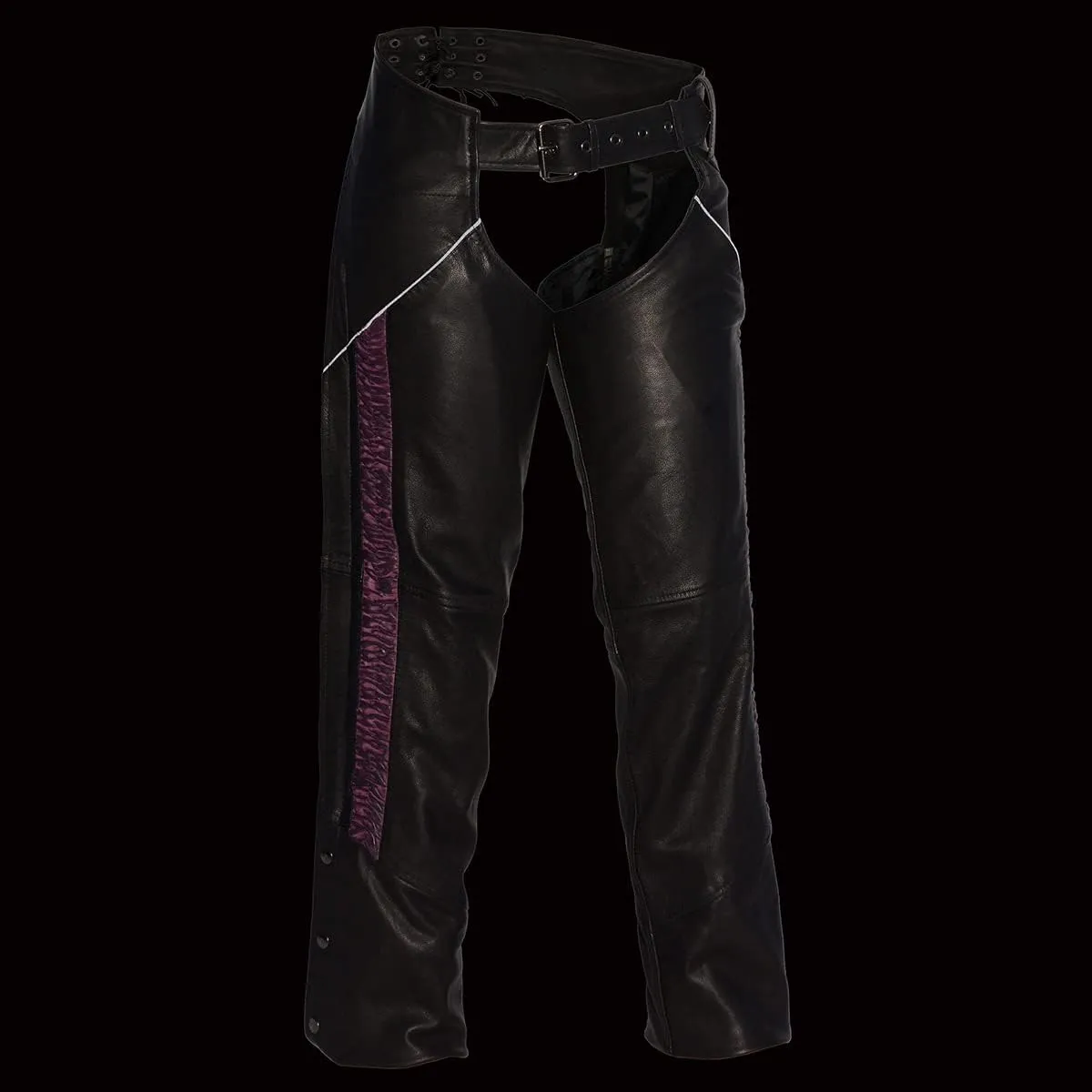 Milwaukee Leather Women's Black Leather Hip Set Motorcycle Chaps w/Crinkled Leg Striping MLL6500