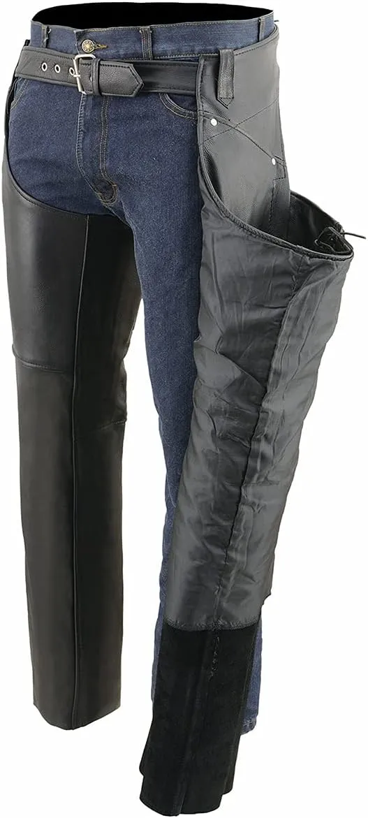 Milwaukee Leather Women's Black Premium Leather Motorcycle Rider Chaps w/Deep Hip Pockets/Back Thigh Laces-ML1173 - Medium
