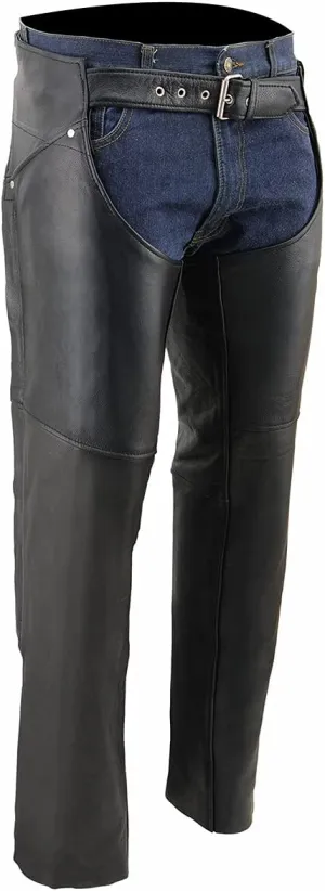 Milwaukee Leather Women's Black Premium Leather Motorcycle Rider Chaps w/Deep Hip Pockets/Back Thigh Laces-ML1173 - Medium