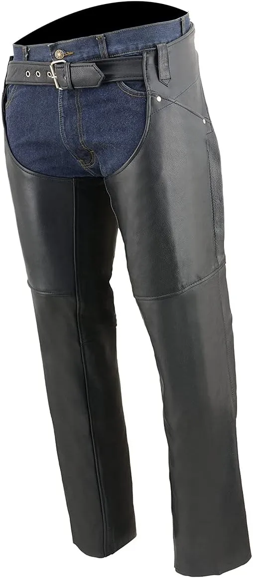 Milwaukee Leather Women's Black Premium Leather Motorcycle Rider Chaps w/Deep Hip Pockets/Back Thigh Laces-ML1173 - Medium