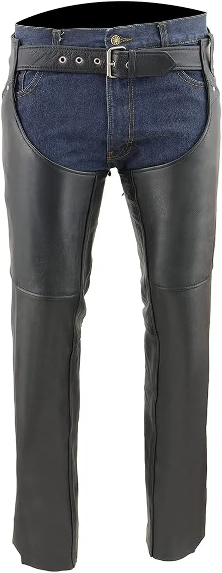 Milwaukee Leather Women's Black Premium Leather Motorcycle Rider Chaps w/Deep Hip Pockets/Back Thigh Laces-ML1173 - Medium