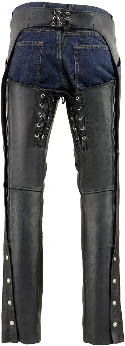 Milwaukee Leather Women's Black Premium Leather Motorcycle Rider Chaps w/Deep Hip Pockets/Back Thigh Laces-ML1173 - Medium