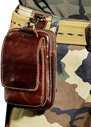 Mini Leather Phone Belt Bag Vintage Flip Case for Men Loop Holster Waist Fanny Pack Cell Mobile Phone Hip Bum Coin Purse Wallet Pocket Pouch