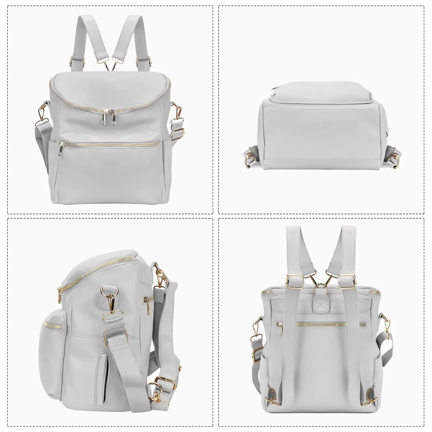 Minsong Diaper Bag Backpack,Fashion Leather Mommy Backpacks,Travel Toddler Baby Diaper Bags with in Bag Organizer and Changing Pad (Light Grey)