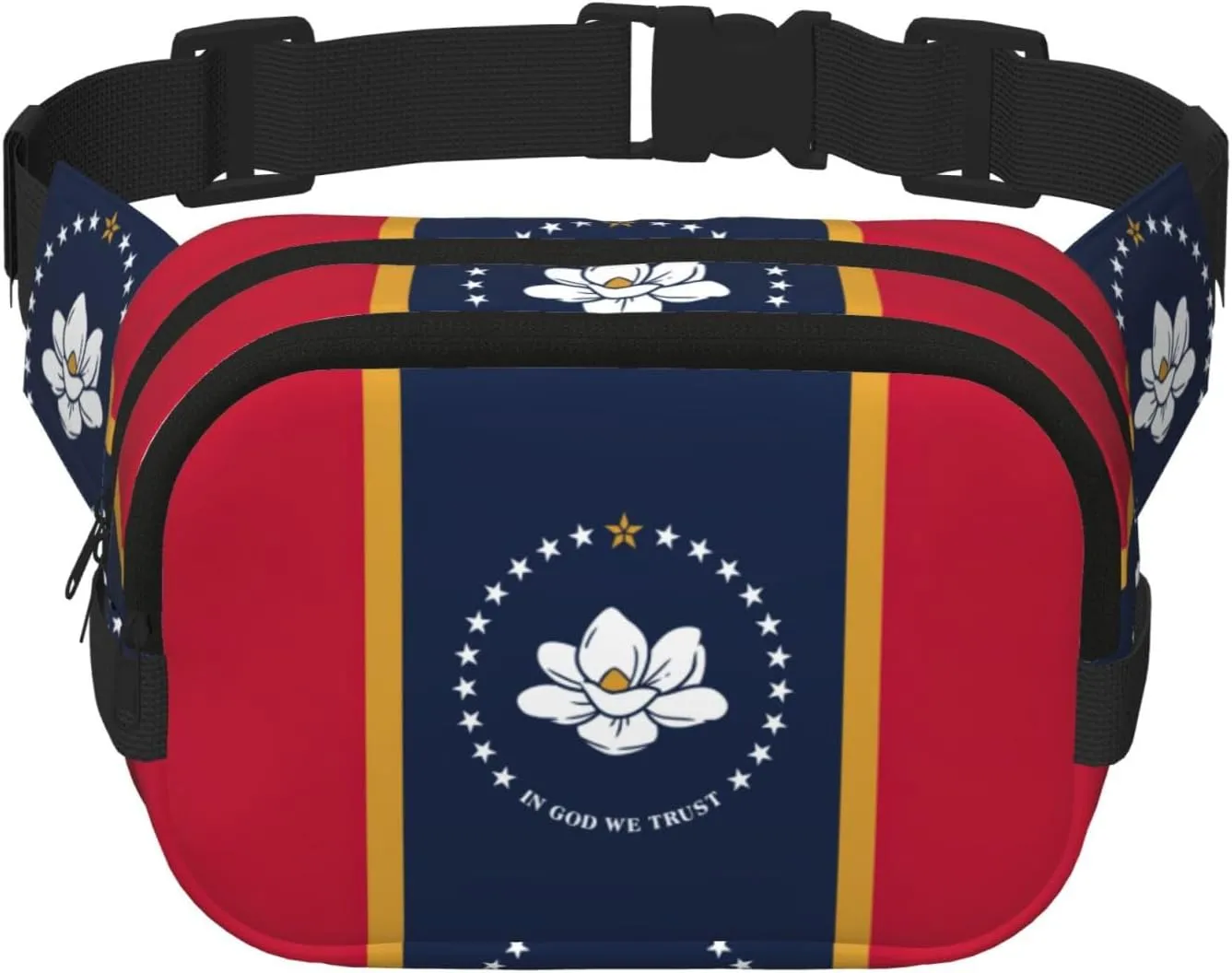Mississippi State Flag print Men's Fanny Pack Adjustable Waist Belt, Zippered Pockets, Compact Lightweight Belt Bag