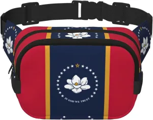 Mississippi State Flag print Men's Fanny Pack Adjustable Waist Belt, Zippered Pockets, Compact Lightweight Belt Bag