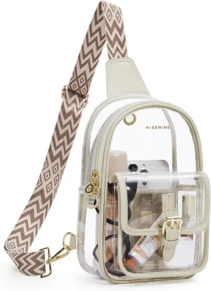Missnine Clear Bag for Stadium Events Clear Sling Bag Fanny Pack Crossbody Purse for Sport Concert with Side Mesh Pocket