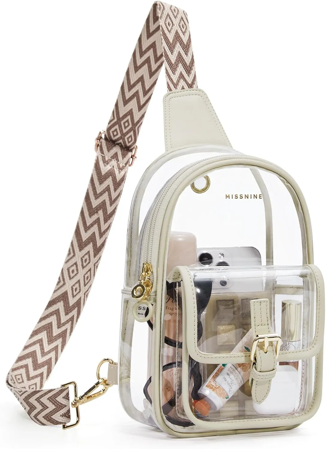 Missnine Clear Bag for Stadium Events Clear Sling Bag Fanny Pack Crossbody Purse for Sport Concert with Side Mesh Pocket