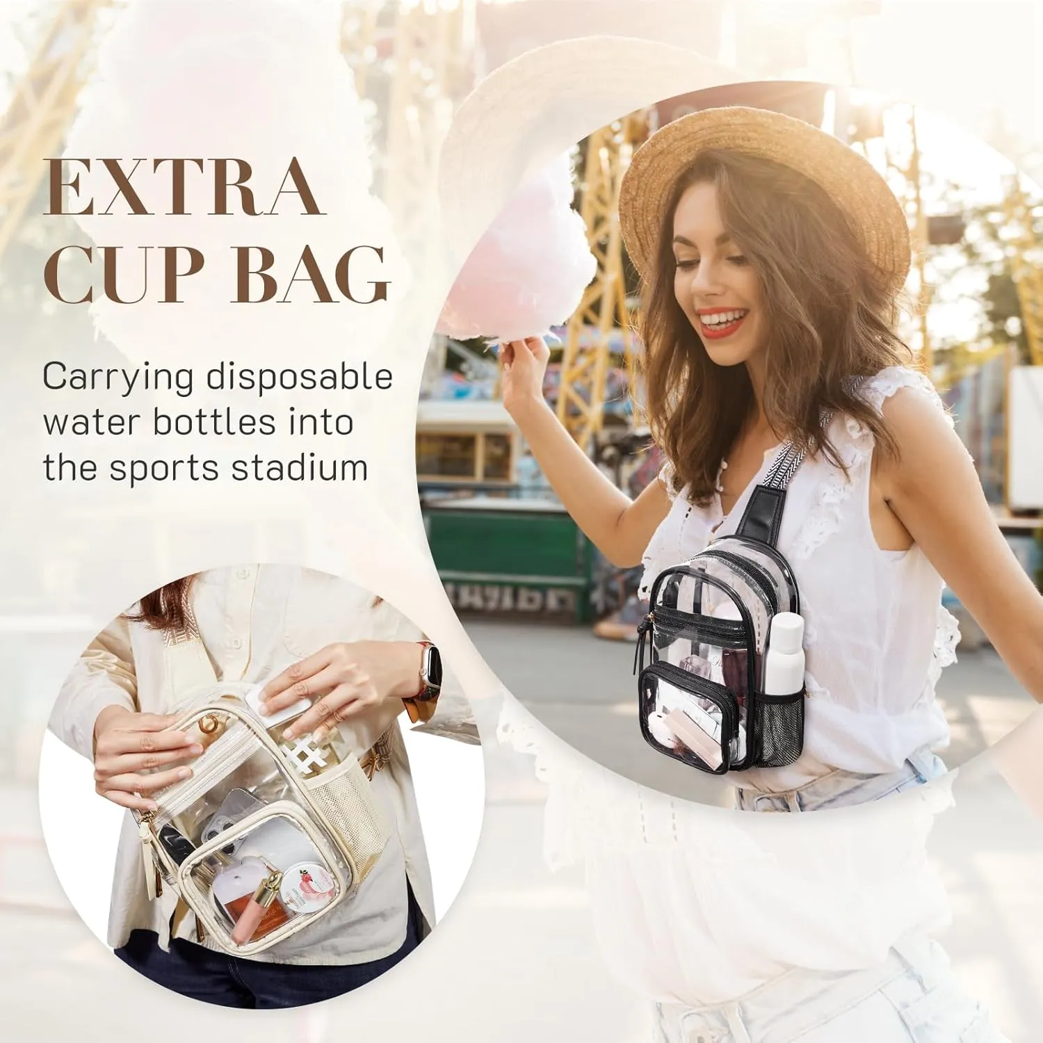 Missnine Clear Bag for Stadium Events Clear Sling Bag Fanny Pack Crossbody Purse for Sport Concert with Side Mesh Pocket
