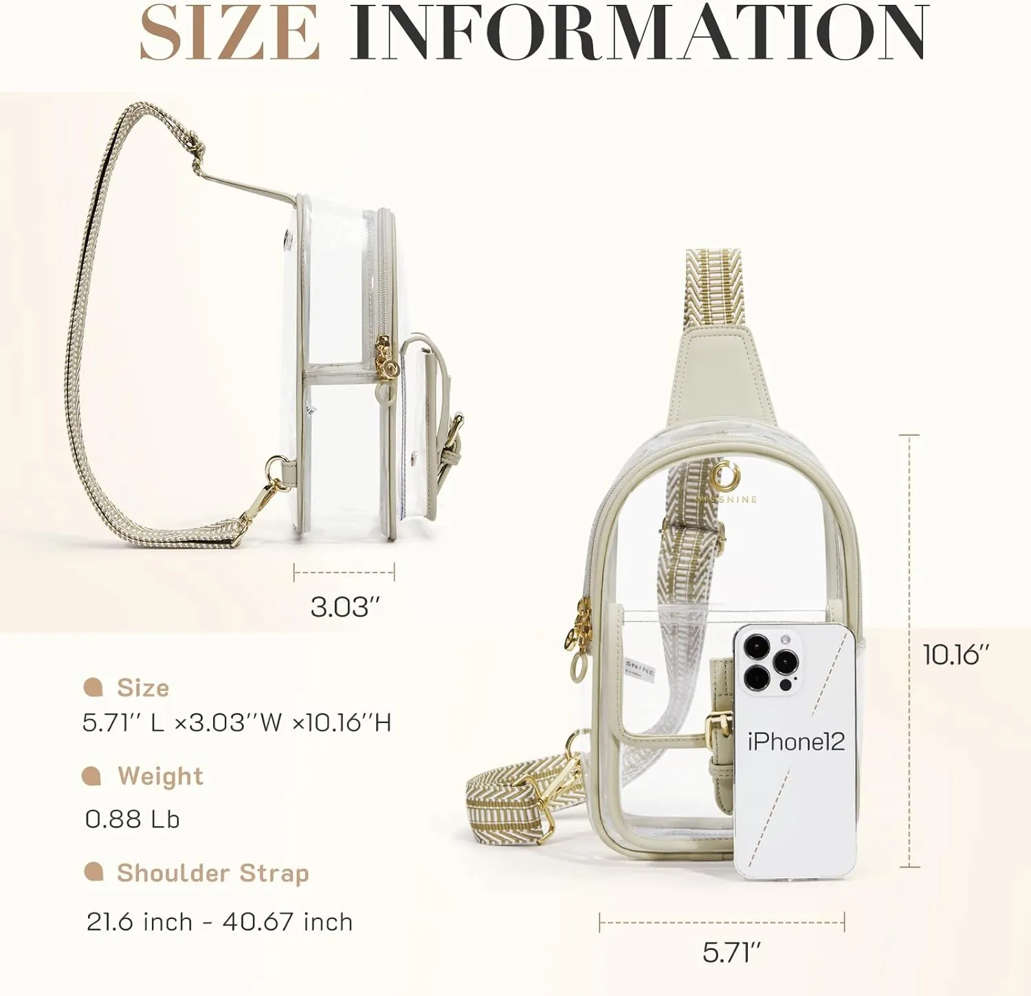 Missnine Clear Bag for Stadium Events Clear Sling Bag Fanny Pack Crossbody Purse for Sport Concert with Side Mesh Pocket