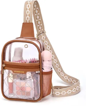 Missnine Clear Bag for Stadium Events Clear Sling Bag Fanny Pack Crossbody Purse for Sport Concert with Side Mesh Pocket