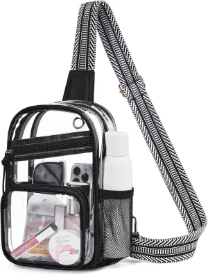 Missnine Clear Bag for Stadium Events Clear Sling Bag Fanny Pack Crossbody Purse for Sport Concert with Side Mesh Pocket