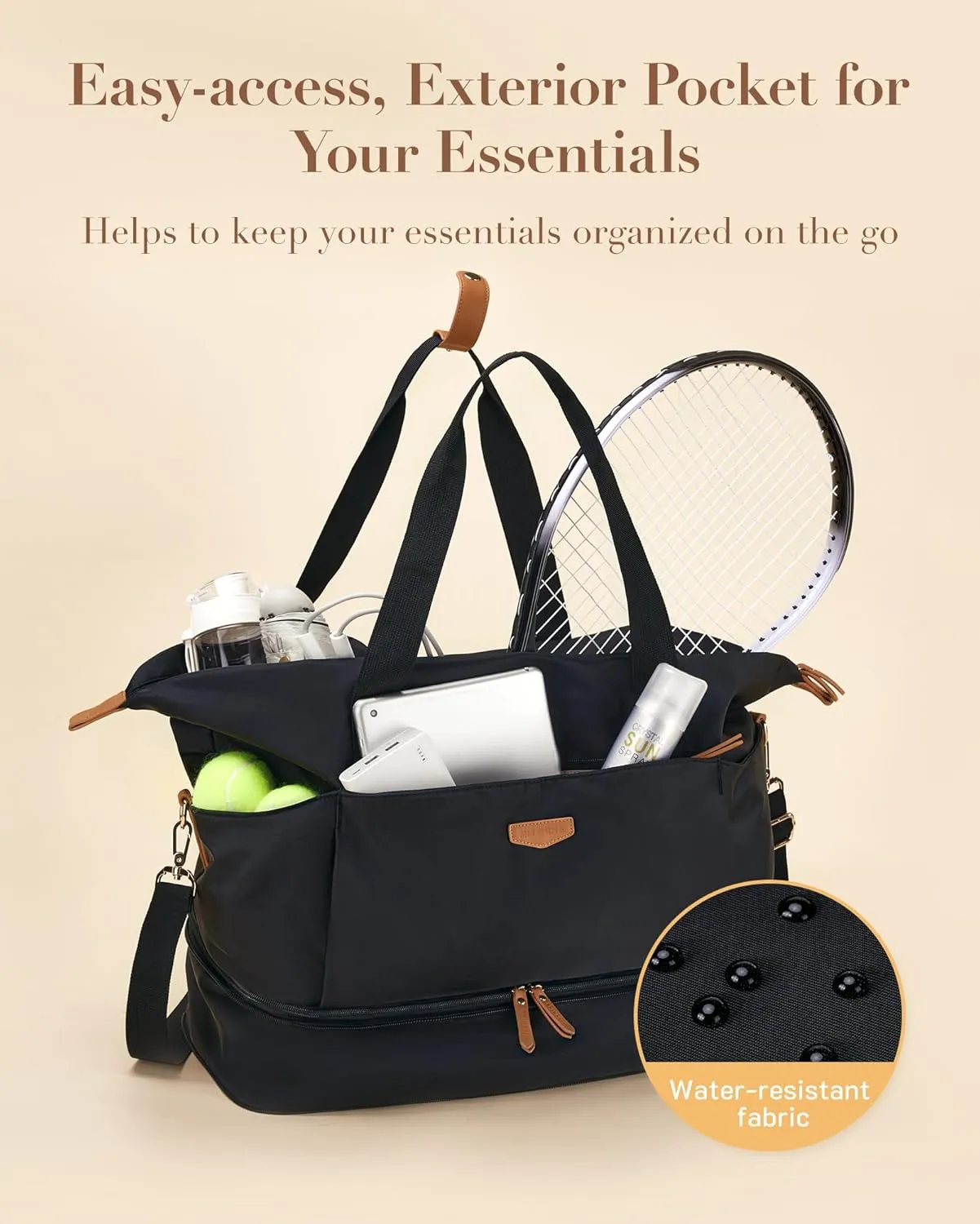 Missnine Weekender Bag for Women, Foldie Travel Bag Expandable with Shoes Compartment Travel Duffel 50L Carry on Overnight Gym