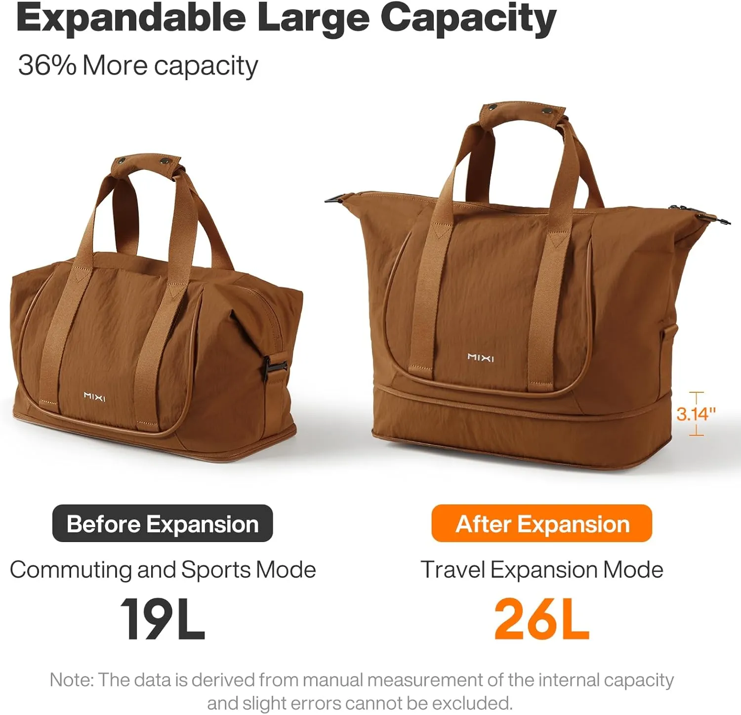 mixi Travel Tote Bag for Women Large Expandable Travel Bag Waterproof Lightweight Carry On Personal Item Shoulder Handbag