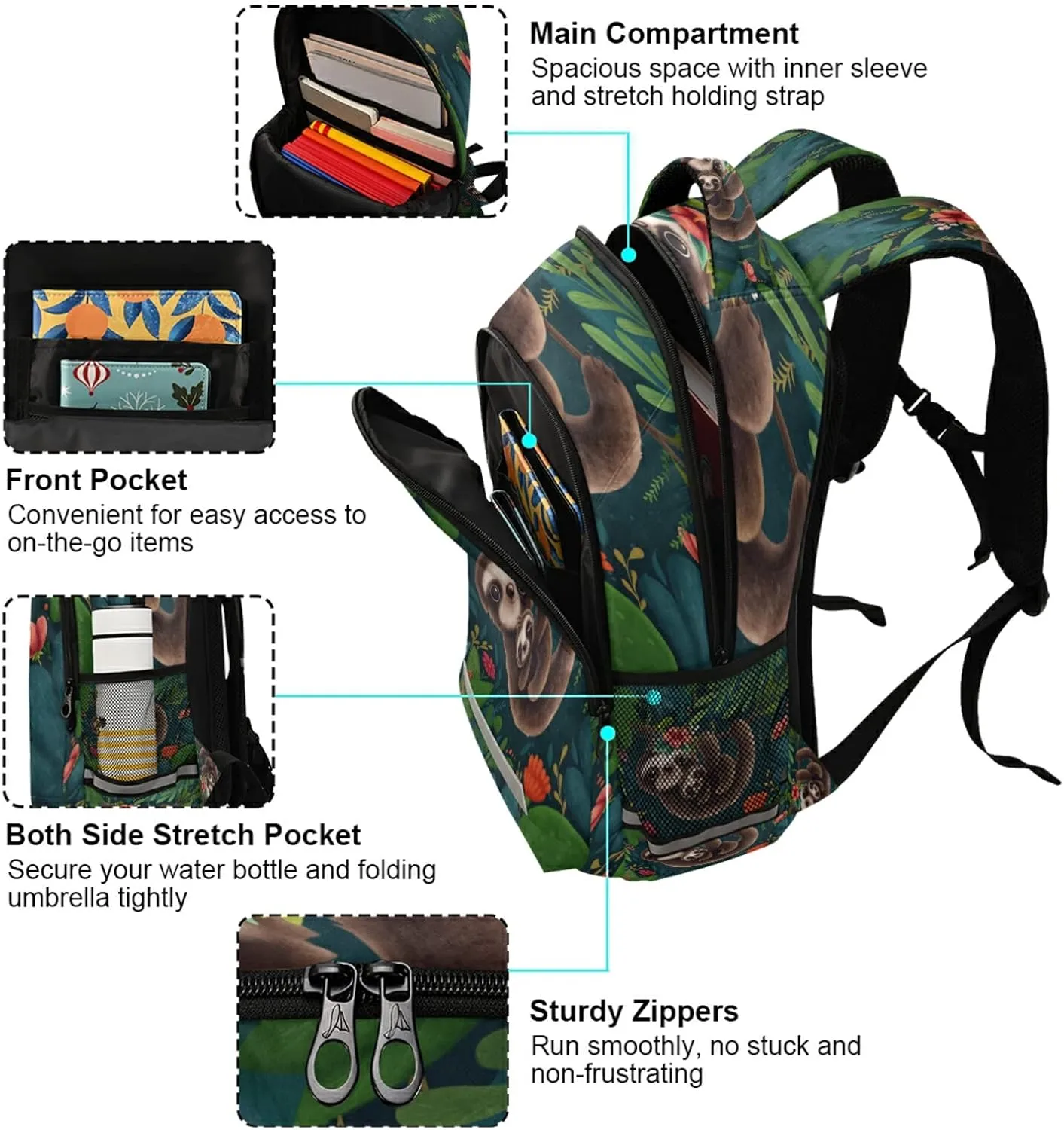 MNSRUU Sloth School Backpack for Kids 5-13 yrs,Sloth Backpack Kindergarten School Bag