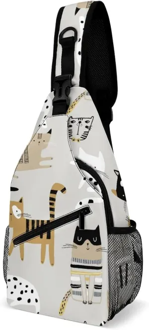 MoBlinko Cats Poses Pattern Sling Bag for Women Adjustable Crossbody Sling Backpack Chest Shoulder Daypack Chest Bag for Gift Travel