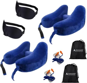Modern Advantage Inflatable Travel Neck Pillow - Traveling Support for Head, Neck, Chin, and Shoulder When Sleeping on Airplane, Train, Car, Bus - Compact, Easy to Inflate and Deflate (Blue   Blue)