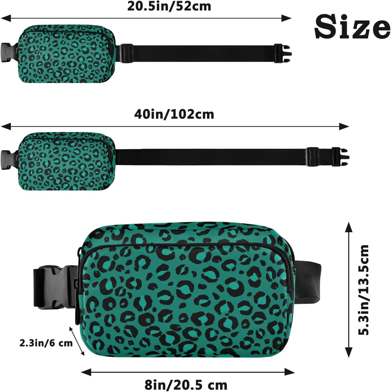 Modern Teal Black Leopard Womens Fanny Pack Designer Belt Bag Hip Pack Waterproof Waist Pack for Women