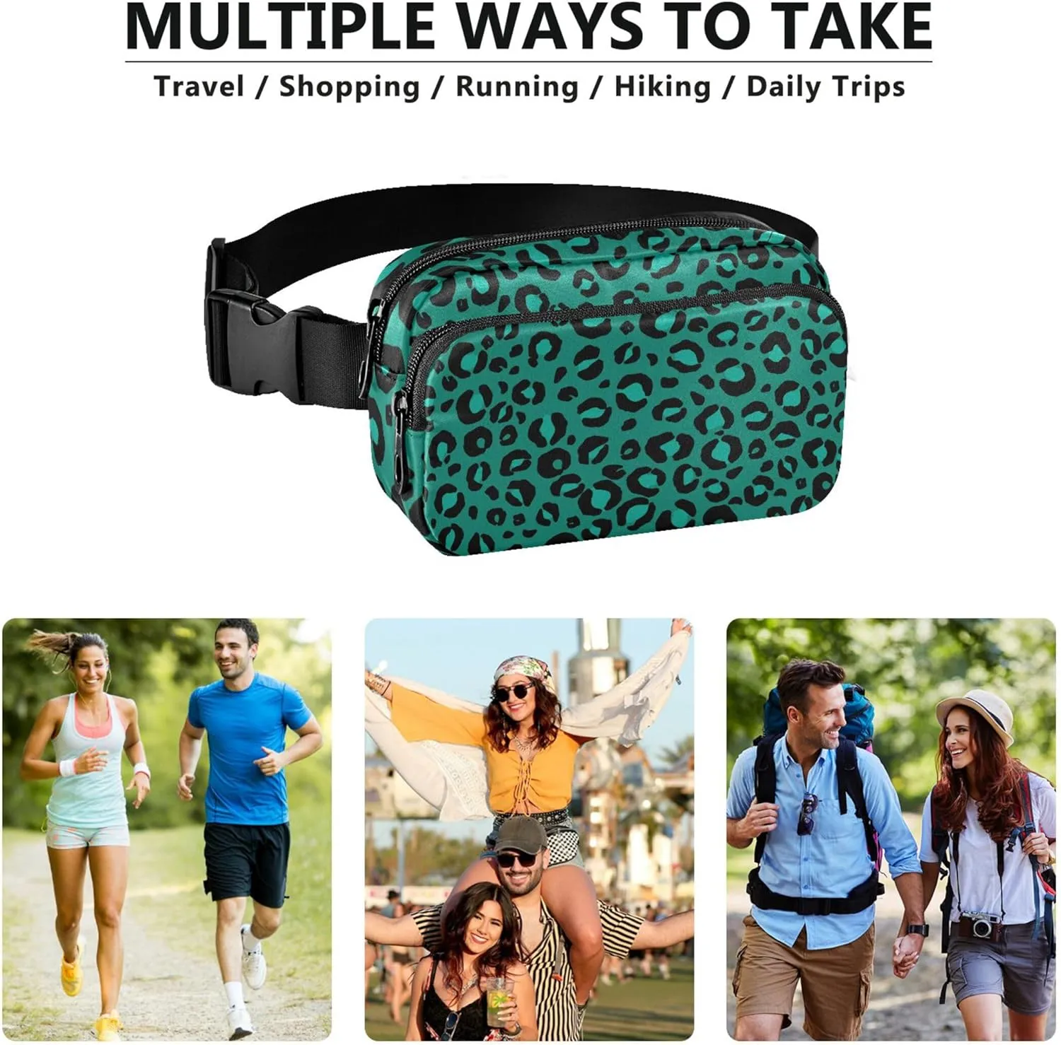 Modern Teal Black Leopard Womens Fanny Pack Designer Belt Bag Hip Pack Waterproof Waist Pack for Women
