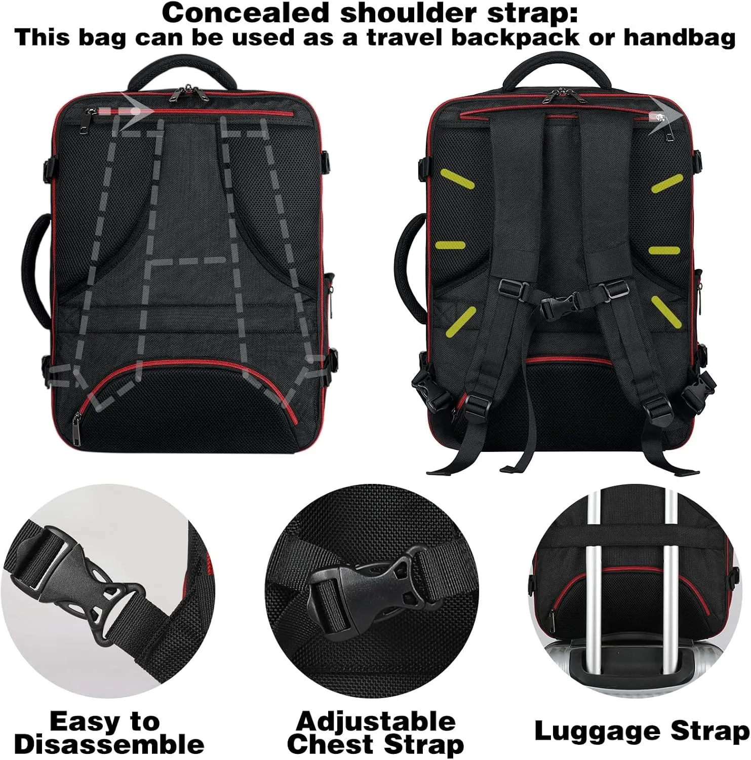 Mogplof Carry on Backpack for Men, 19.5"x14"x6" Expandable Travel Backpack Flight Approved, Extra Large Backpack Suitcase, Water Resistant Luggage Backpack Fit for 17 17.3 Inch Laptop, Black