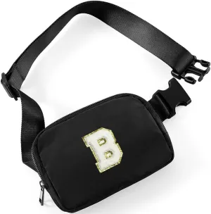 Molodo Belt Bag Small Crossbody Bag Purse with Initial Letter Embroidery Nylon Waterproof Fanny Pack Chest Bag for Outdoor