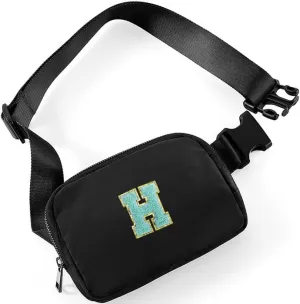 Molodo Belt Bag Small Crossbody Bag Purse with Initial Letter Embroidery Nylon Waterproof Fanny Pack Chest Bag for Outdoor