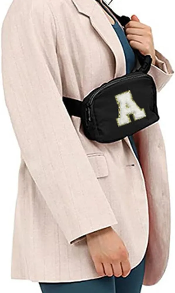 Molodo Belt Bag Small Crossbody Bag Purse with Initial Letter Embroidery Nylon Waterproof Fanny Pack Chest Bag for Outdoor