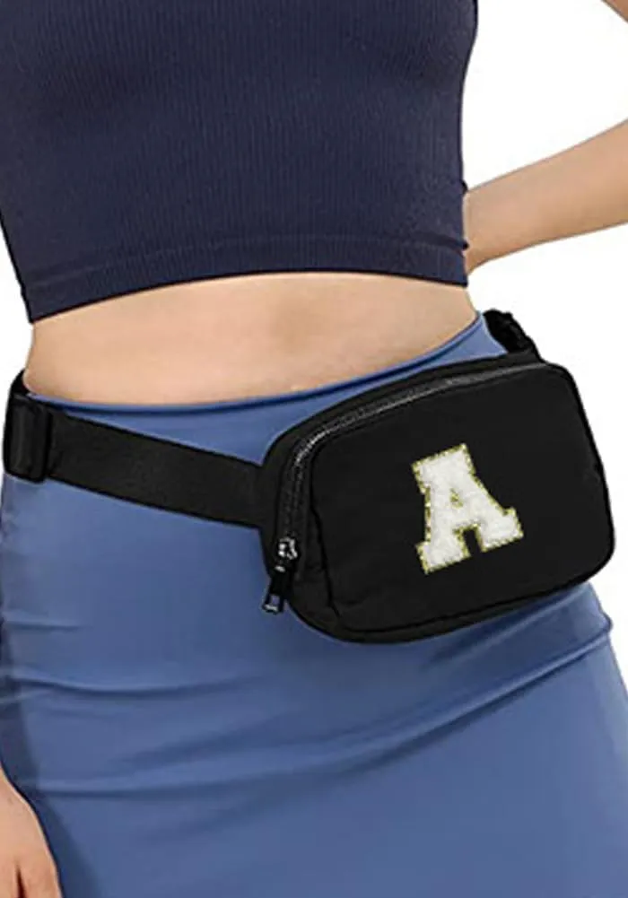 Molodo Belt Bag Small Crossbody Bag Purse with Initial Letter Embroidery Nylon Waterproof Fanny Pack Chest Bag for Outdoor
