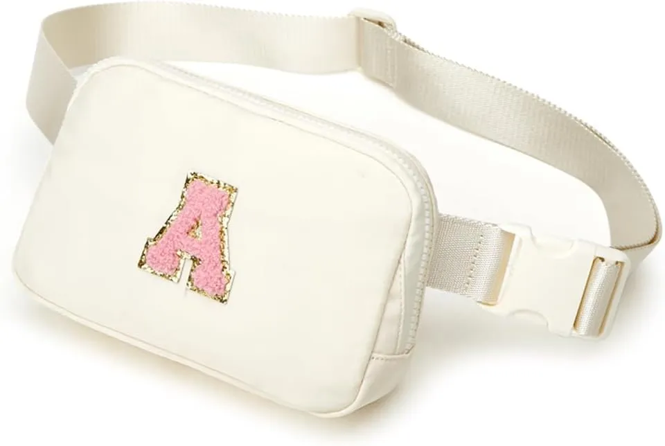 Molodo Belt Bag Small Crossbody Bag Purse with Initial Letter Embroidery Nylon Waterproof Fanny Pack Chest Bag for Outdoor