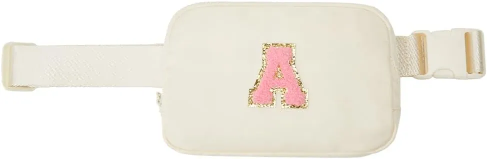 Molodo Belt Bag Small Crossbody Bag Purse with Initial Letter Embroidery Nylon Waterproof Fanny Pack Chest Bag for Outdoor