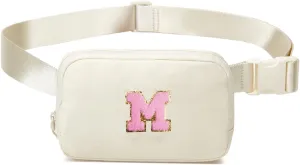 Molodo Belt Bag Small Crossbody Bag Purse with Initial Letter Embroidery Nylon Waterproof Fanny Pack Chest Bag for Outdoor