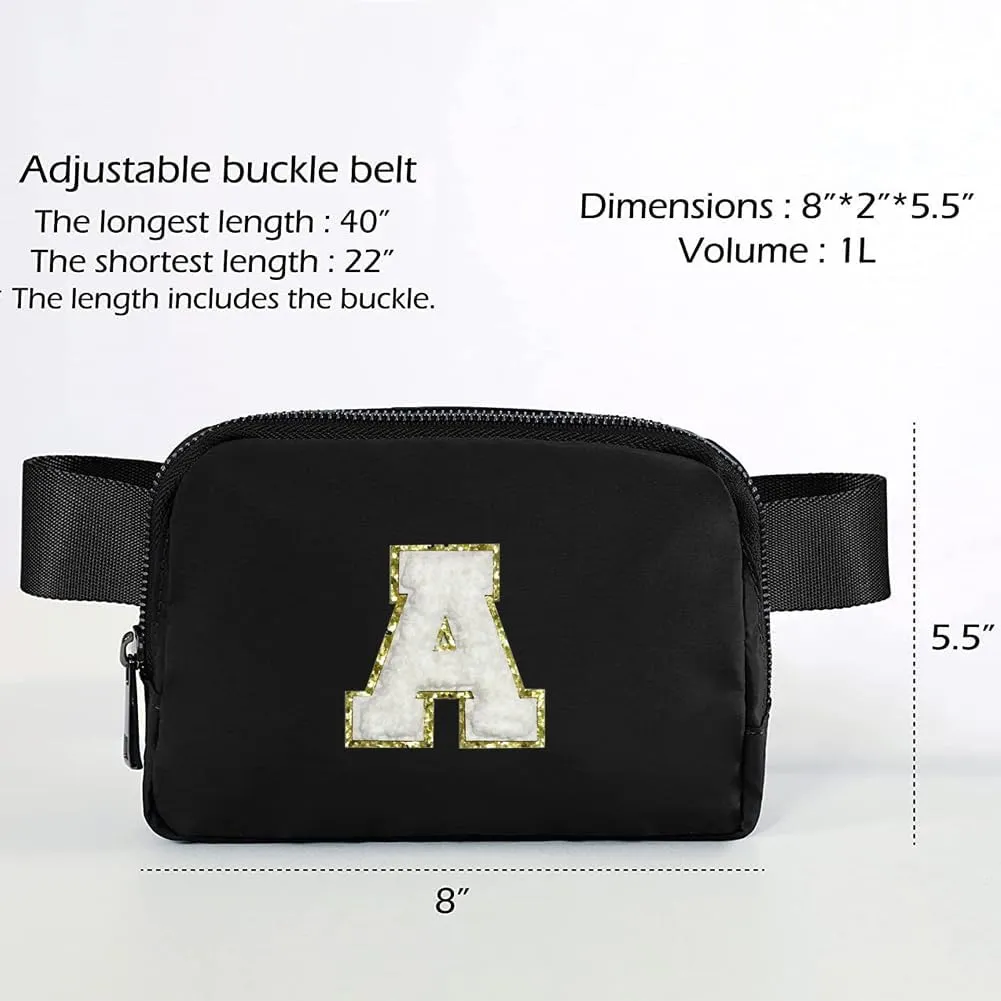 Molodo Belt Bag Small Crossbody Bag Purse with Initial Letter Embroidery Nylon Waterproof Fanny Pack Chest Bag for Outdoor