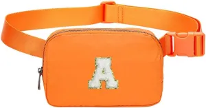 Molodo Belt Bag Small Crossbody Bag Purse with Initial Letter Embroidery Nylon Waterproof Fanny Pack Chest Bag for Outdoor