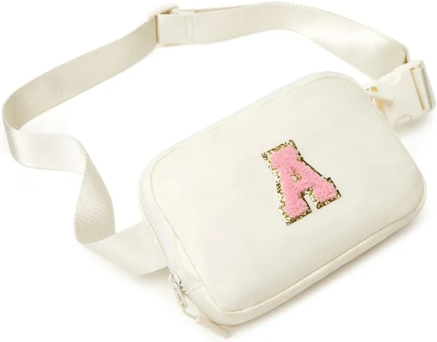 Molodo Belt Bag Small Crossbody Bag Purse with Initial Letter Embroidery Nylon Waterproof Fanny Pack Chest Bag for Outdoor