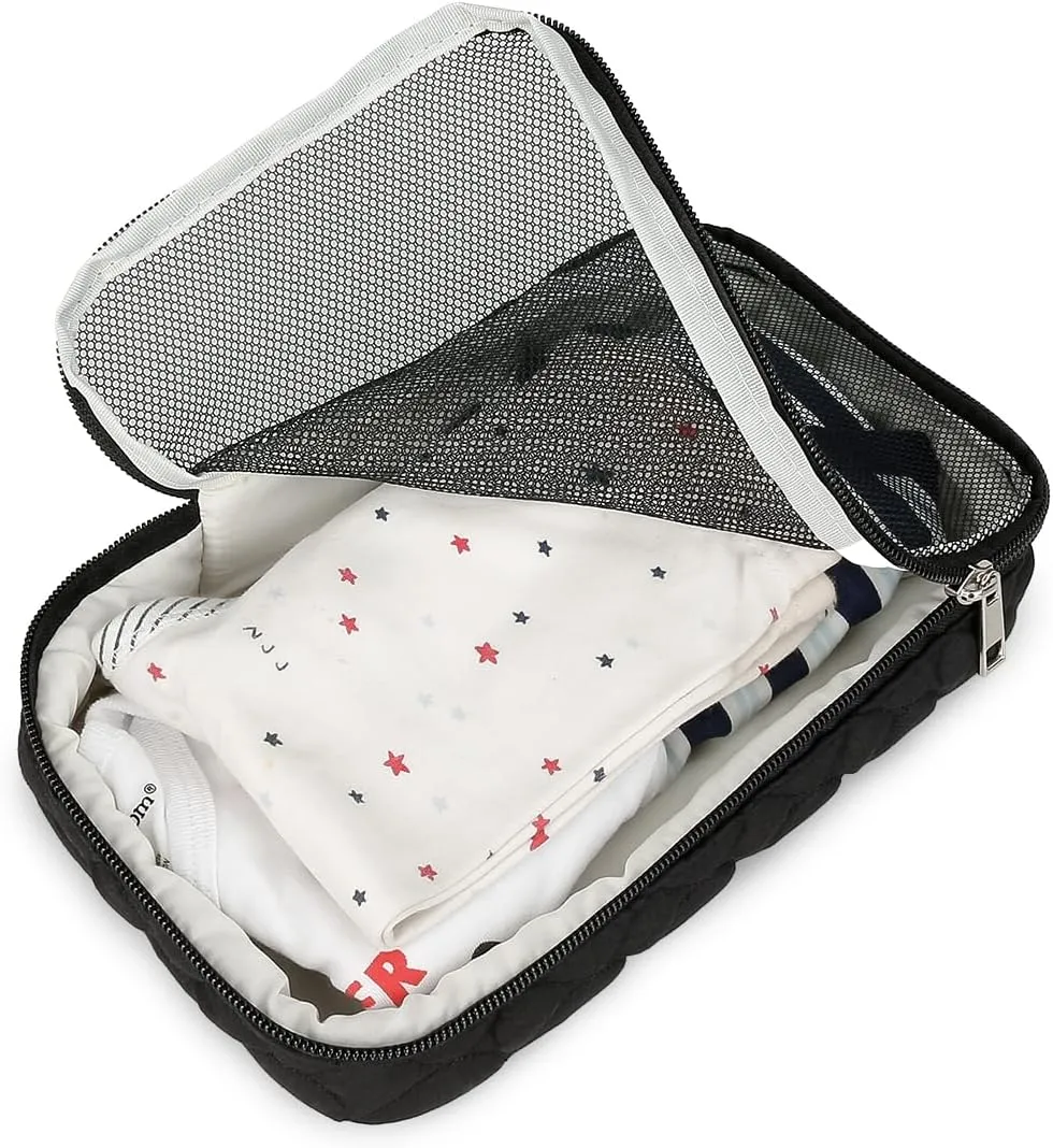 MOMIGO Baby Diaper Bag Organizer Pouches - 2 Pack Waterproof Pod Hanging Diaper Bag Mesh Bag Reusable, Washable or Baby Cloth Diapers (Black)