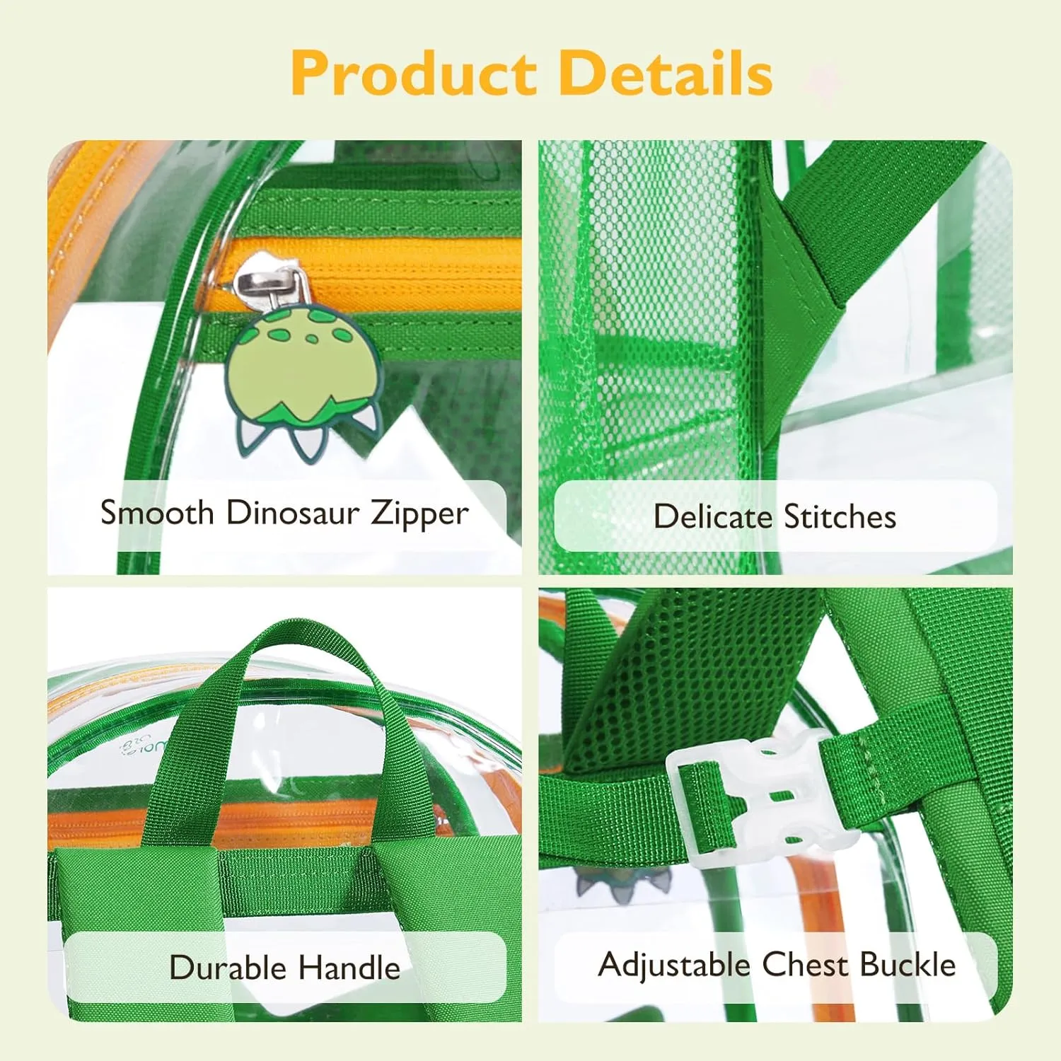 mommore Clear Backpack for Kids Dinosaur Backpack for Boys 4-8 Water-Resistant See Through Cartoon Toddler Bookbag with Chest Strap for Preschool Kindergarten Travel, Green