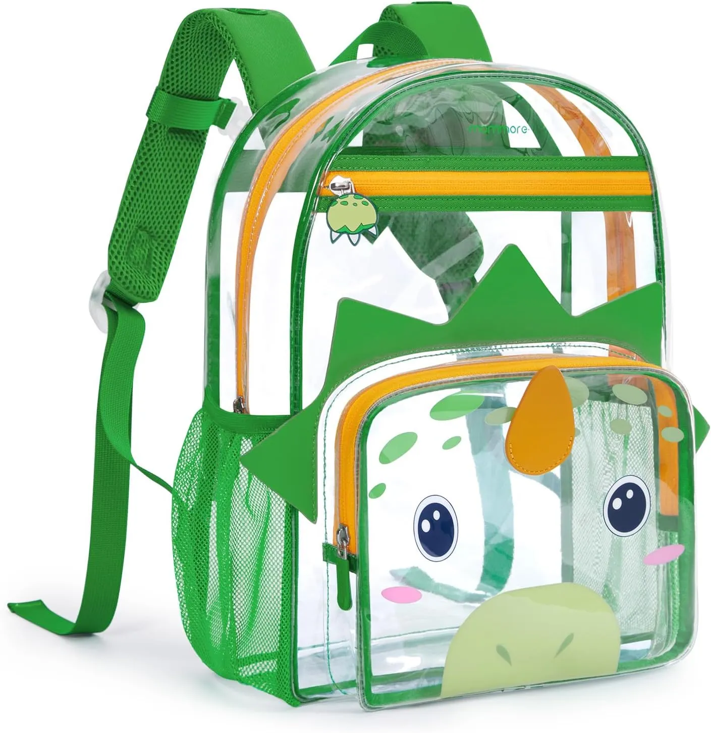 mommore Clear Backpack for Kids Dinosaur Backpack for Boys 4-8 Water-Resistant See Through Cartoon Toddler Bookbag with Chest Strap for Preschool Kindergarten Travel, Green