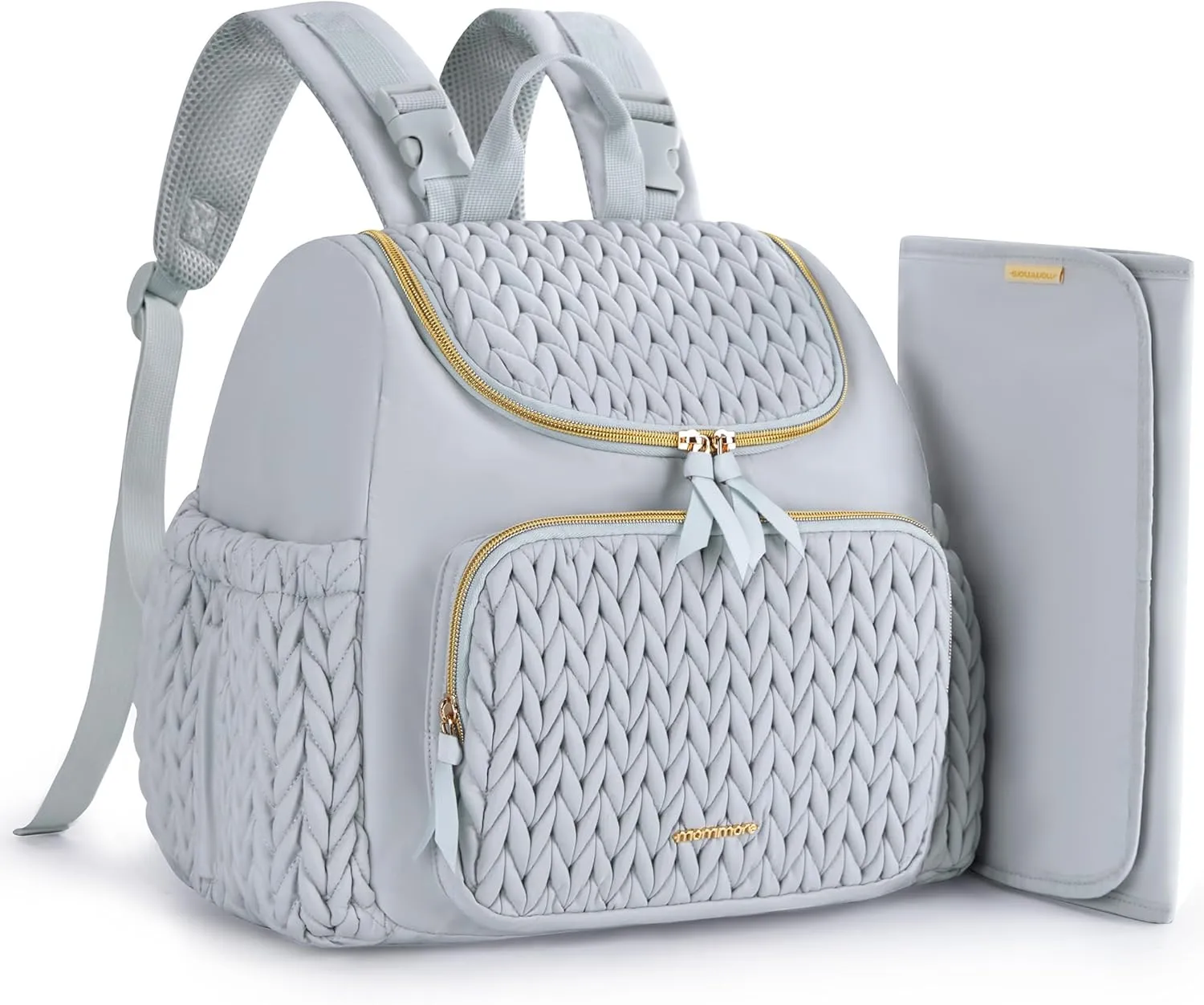 mommore Diaper Bag Small Diaper Backpack Stylish Baby Travel Backpacks with Insulated Pockets, Changing Pad, Stroller Straps