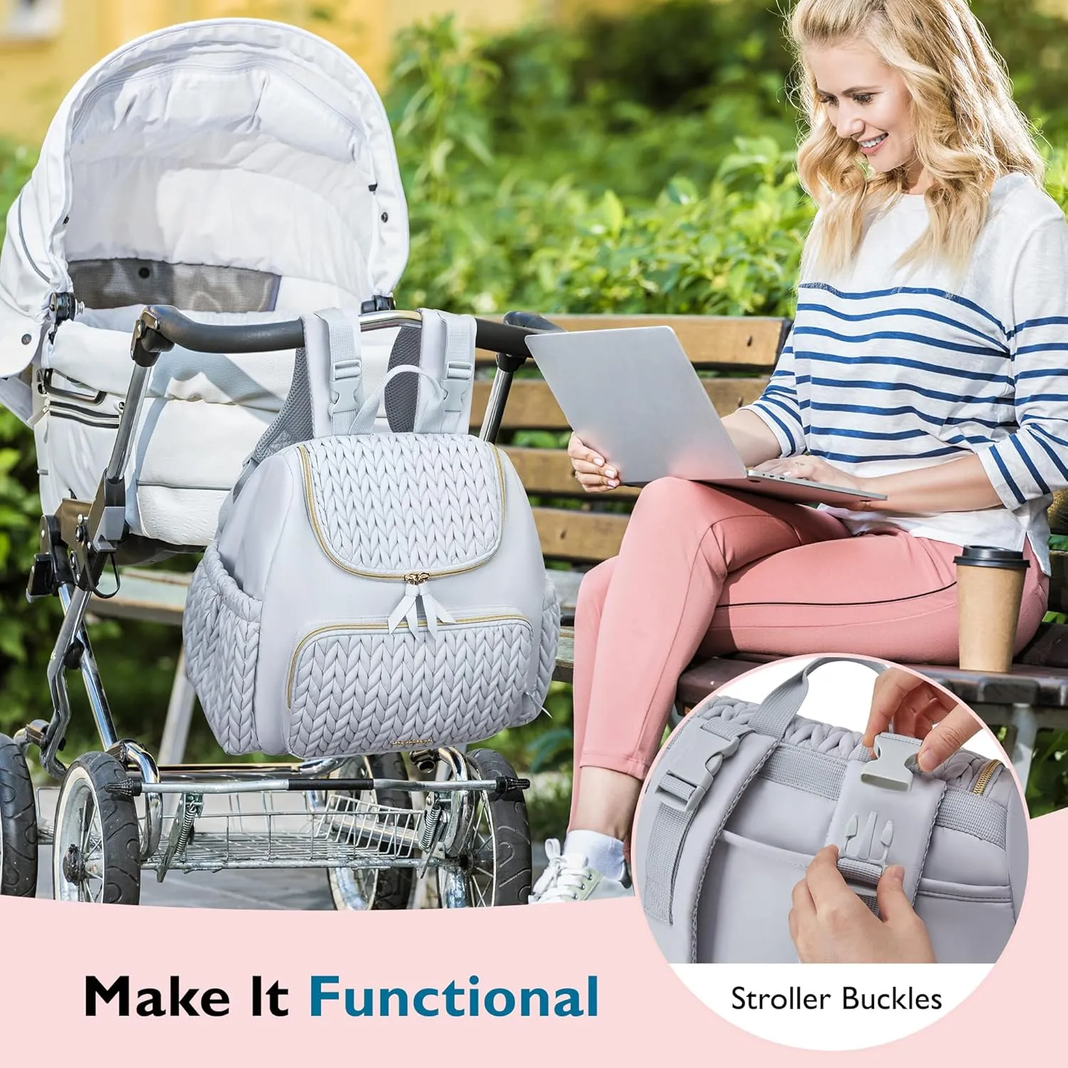 mommore Diaper Bag Small Diaper Backpack Stylish Baby Travel Backpacks with Insulated Pockets, Changing Pad, Stroller Straps