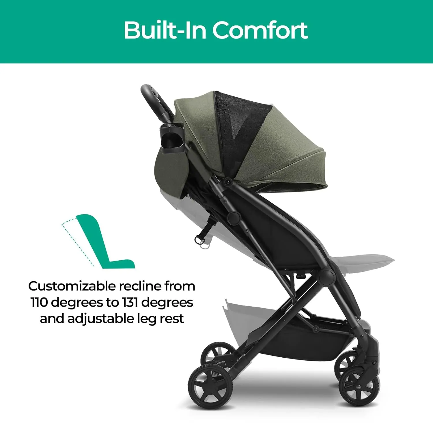 Mompush Lithe, Lightweight Stroller, Compact One-Hand Fold Luggage-Style Travel Stroller for Airplane Friendly, Reclining Seat and XL Canopy, with Rain Cover & Travel Carry Bag & Cup Holder