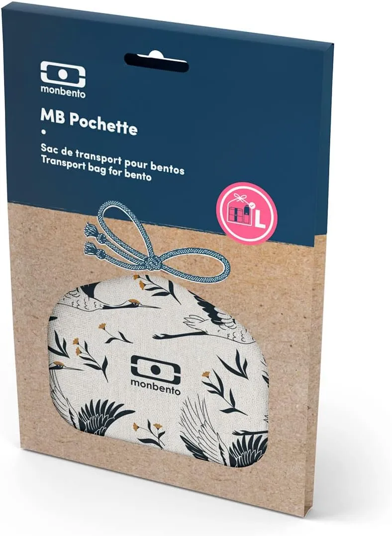 monbento - Lunch Bag MB Pochette L Natural Destiny - Polyester and Cotton Large Lunch Tote - For Work Lunch Packing - Can Contain Bento Box   Bottle   Cutlery Set - Japanese Pattern - Beige
