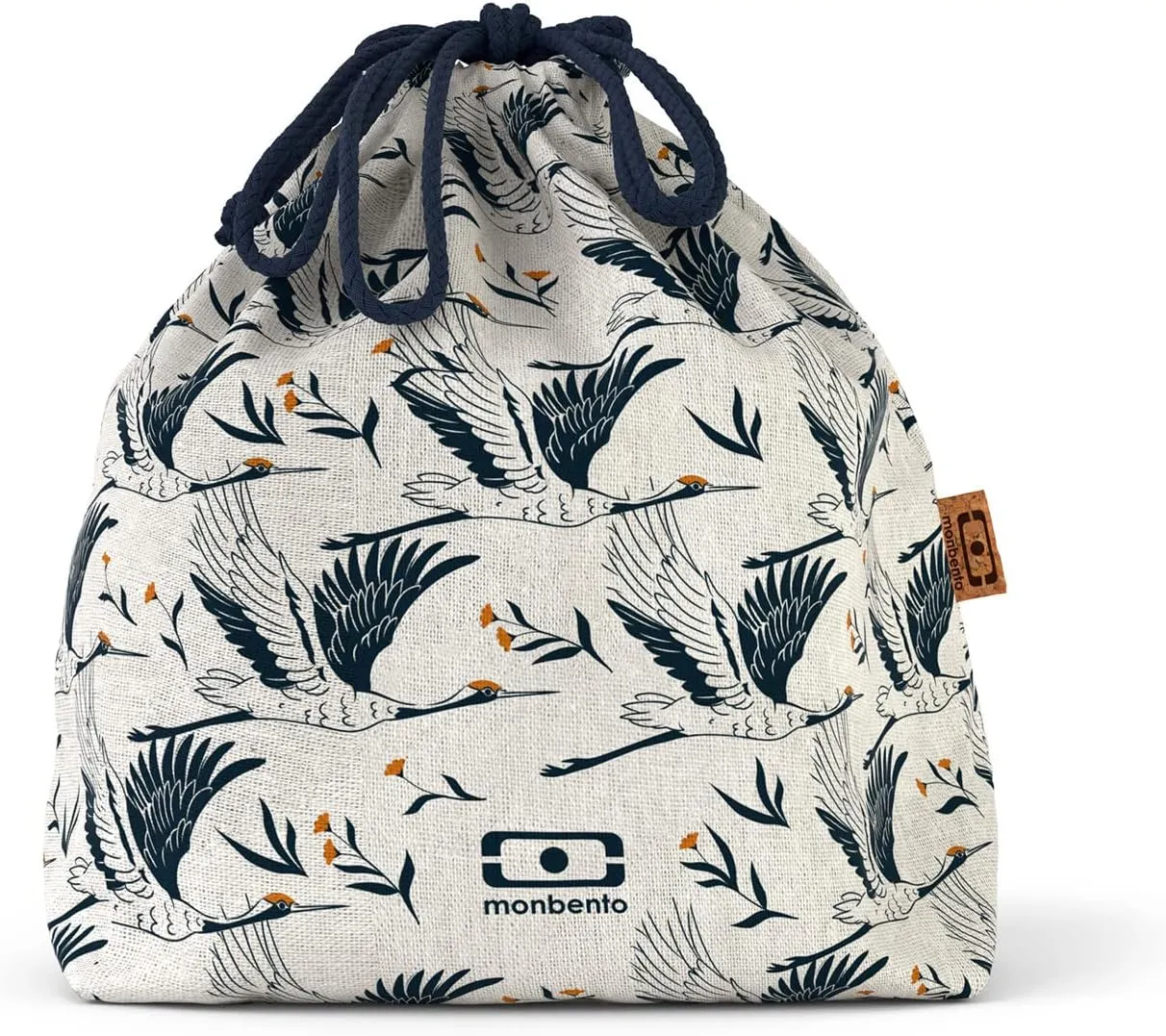 monbento - Lunch Bag MB Pochette L Natural Destiny - Polyester and Cotton Large Lunch Tote - For Work Lunch Packing - Can Contain Bento Box   Bottle   Cutlery Set - Japanese Pattern - Beige