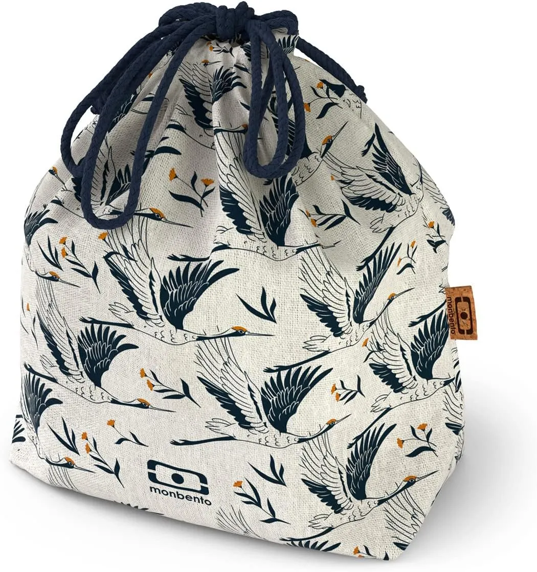 monbento - Lunch Bag MB Pochette L Natural Destiny - Polyester and Cotton Large Lunch Tote - For Work Lunch Packing - Can Contain Bento Box   Bottle   Cutlery Set - Japanese Pattern - Beige